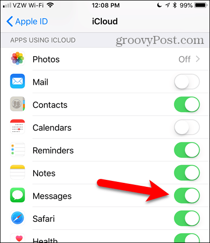 Aktifkan Pesan di iCloud di iOS