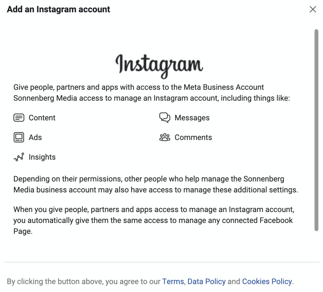 gambar layar Tambahkan Akun Instagram di Meta Business Manager
