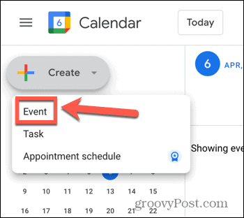 Kalender Google membuat tangkapan layar opsi acara