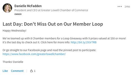 promosikan facebook loop giveaway di linkedin