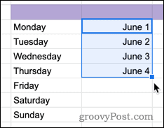 Mengisi sel dengan tanggal di Google Sheets