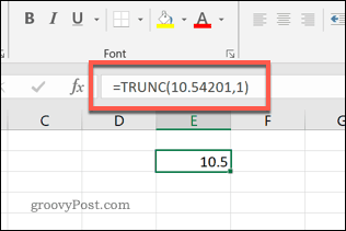 Fungsi TRUNC di Excel ke satu tempat desimal