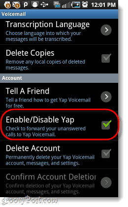 nonaktifkan yap dari voicemail android Anda