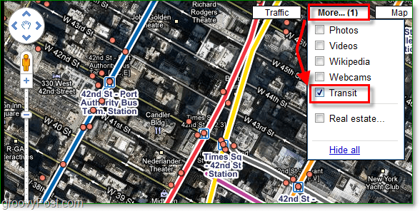 klik menu lainnya dan aktifkan tanda centang transit di google maps