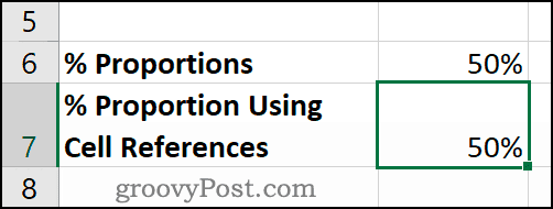 Persentase angka sebagai proporsi di Excel, dengan format sel Persentase diterapkan