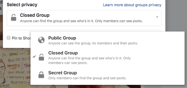 Setiap Grup Facebook dapat bersifat publik, tertutup, atau rahasia.