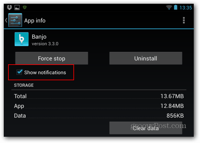 Nexus 7 mematikan notifikasi yang dipilih