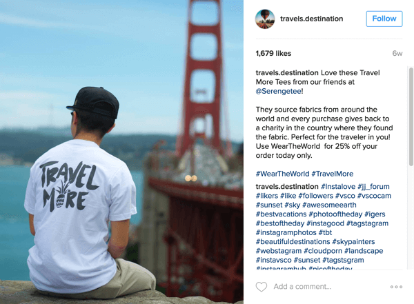 Travels Destination menampilkan produk Serengetee dan memberi tahu pengikut tentang penyebabnya di Instagram.