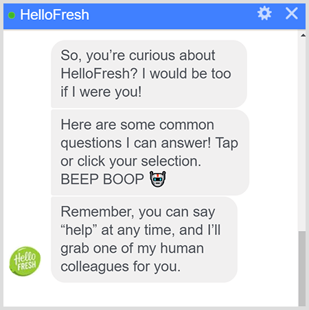 Bot HelloFresh Messenger menjelaskan cara berbicara dengan manusia.