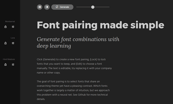 Temukan kontras untuk font Anda dengan Fontjoy.com.