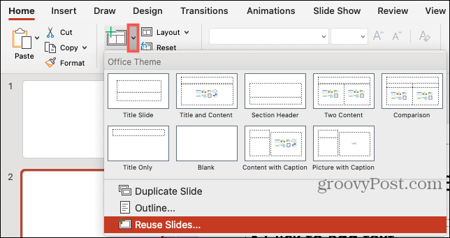 Slide Baru, Gunakan Kembali Slide di PowerPoint di Mac