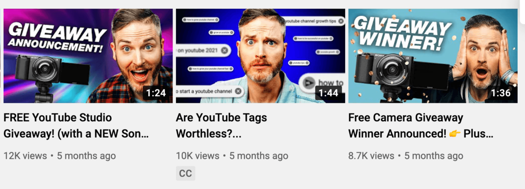 gambar tiga thumbnail video YouTube yang menunjukkan emosi