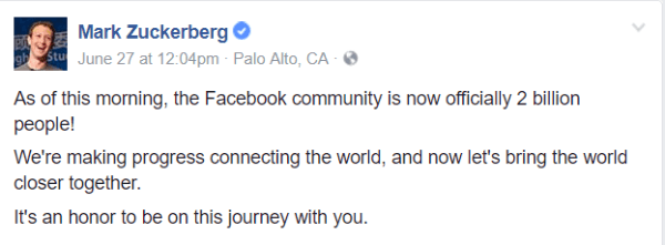 Facebook telah melampaui tonggak utama dari 2 miliar pengguna aktif bulanan.