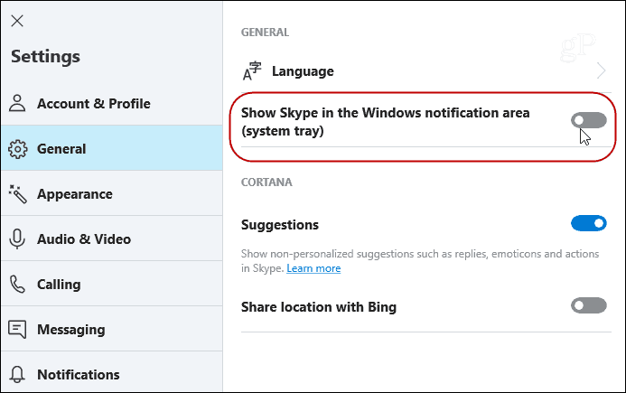 sembunyikan Ikon Skype Pengaturan Modern