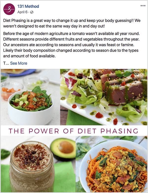 Halaman 131 Metode Facebook memposting tentang pentahapan diet.