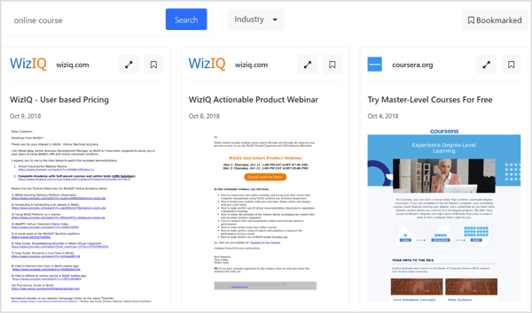 WhoSendsWhat memungkinkan Anda menandai email untuk referensi di masa mendatang, mengurutkan sampel email berdasarkan industri, dan memulai pencarian Anda dengan domain tertentu.