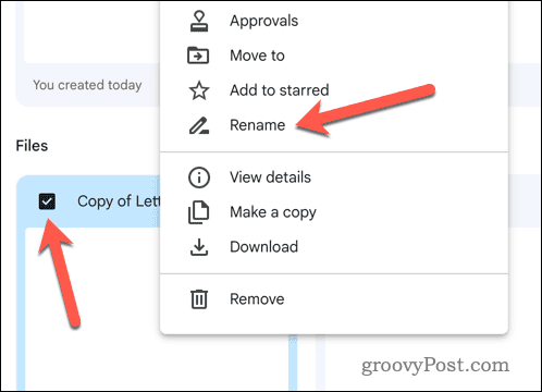 Mengganti nama file yang disalin di Google Docs