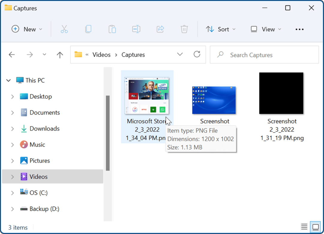 folder pengambilan video mengambil tangkapan layar di Windows 11