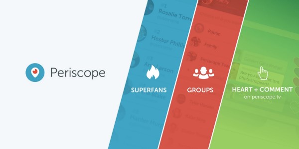 Periscope mengumumkan tiga cara baru untuk terhubung dengan pemirsa Anda dan komunitas di Periscope - dengan Superfan, grup, dan masuk ke Periscope.tv.