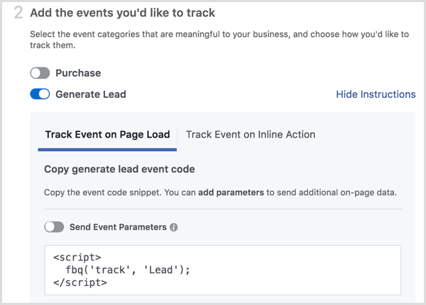 Penginstalan piksel Facebook menambahkan acara