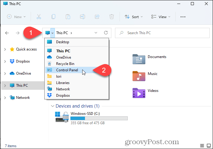 Buka Control Panel menggunakan File Explorer