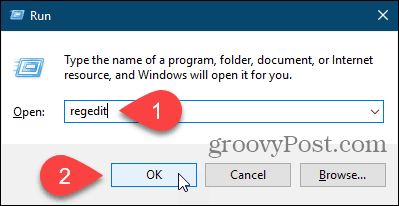 Buka Peninjau Suntingan Registri menggunakan kotak dialog Jalankan di Windows