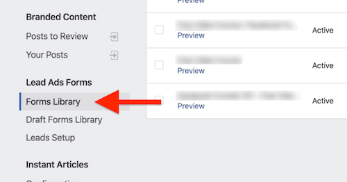 Opsi Formulir Perpustakaan di Alat Penerbitan Facebook