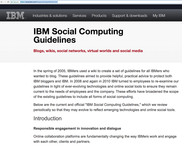 Pedoman Komputasi Sosial IBM membantu stafnya terlibat dengan audiensnya untuk meningkatkan kesadaran dan menemukan prospek. 