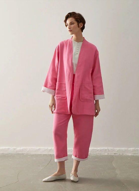setelan celana kimono lcwaikiki berwarna merah muda