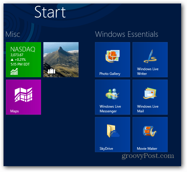 Layar Mulai Windows Essentials