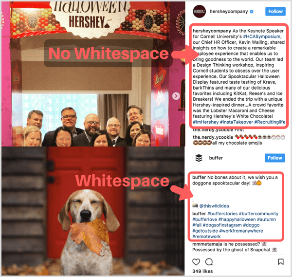 Penggunaan ruang putih keterangan Instagram