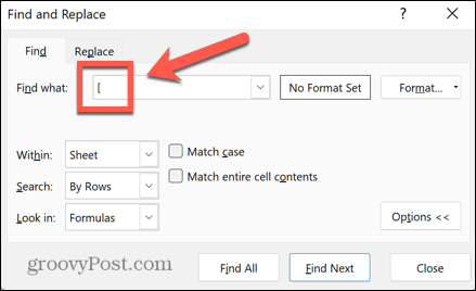 tanda kurung siku pencarian excel