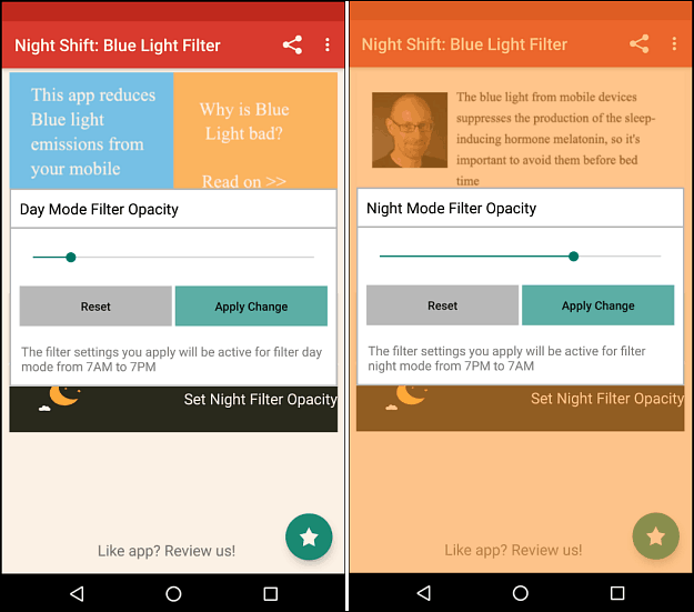 night shift blue light filter Android