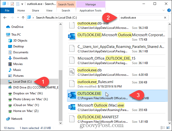 Cari Outlook di File Explorer