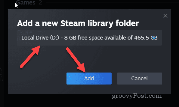 Tambahkan drive perpustakaan Steam baru