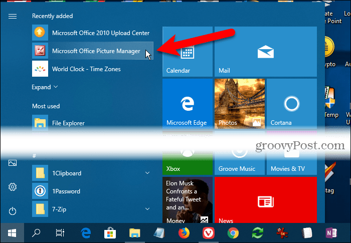 Microsoft Office Picture Manager di bawah Baru-baru ini ditambahkan pada menu Start Windows 10