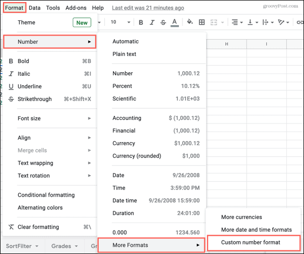 Format, Angka, Format Lainnya, Format Angka Kustom di Google Spreadsheet