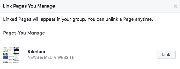 Tautkan halaman Facebook Anda ke grup Anda.