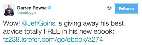 darren rowse tweet mempromosikan jeff goins ebook