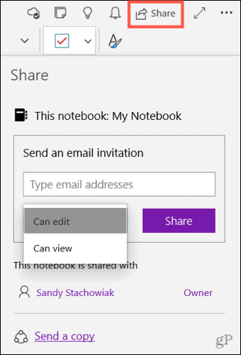 Bagikan buku catatan di OneNote untuk Windows 10