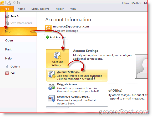 Pengaturan Akun Screenshot Outlook 2010