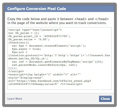 kode piksel konversi facebook