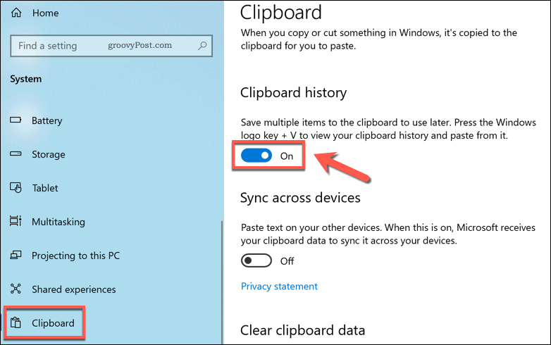 Mengaktifkan riwayat clipboard di Windows 10