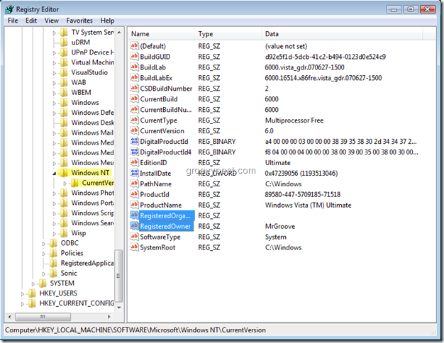Screenshot Windows Registry Editor