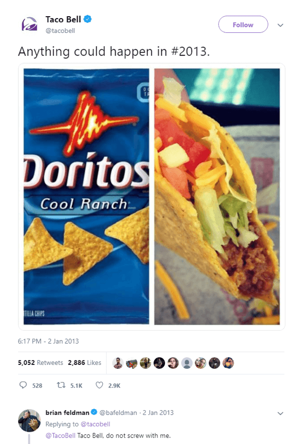 Tweet teaser asli untuk Doritos Locos Taco.