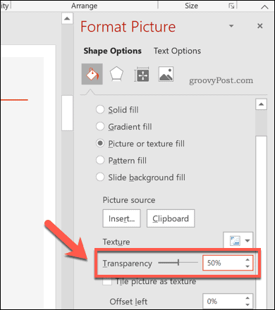 Tingkat transparansi yang dimodifikasi untuk bentuk PowerPoint