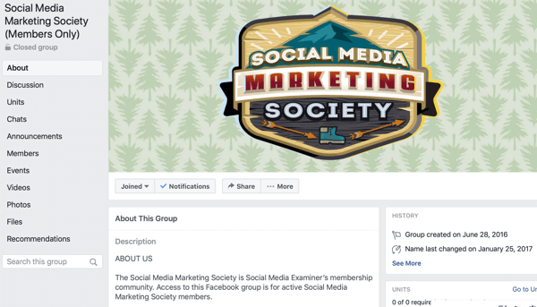Cara menggunakan fitur Grup Facebook, contoh halaman grup Facebook untuk Social Media Marketing Society