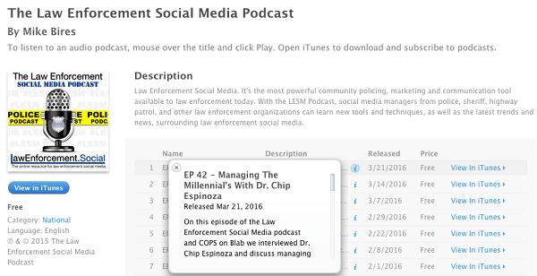 penegakan hukum media sosial yang diunggah ke iTunes sebagai podcast