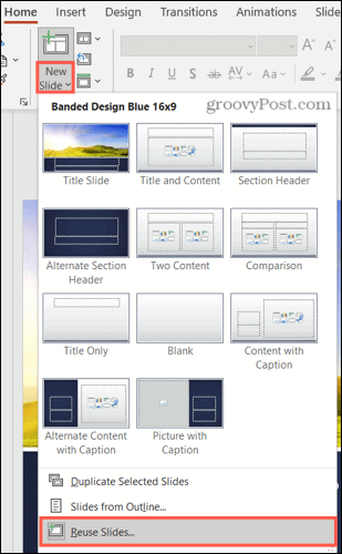 Slide Baru, Gunakan Kembali Slide di PowerPoint di Windows