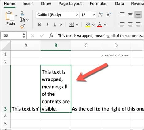 Contoh Teks Terbungkus di Excel